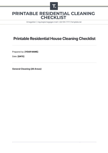 Free Printable Residential House Cleaning Checklist Template to Edit Online