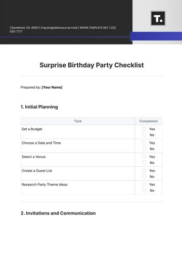Free Surprise Birthday Party Checklist Template to Edit Online