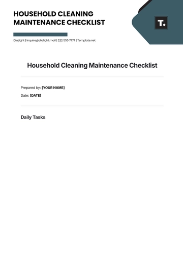 Free Household Cleaning Maintenance Checklist Template to Edit Online