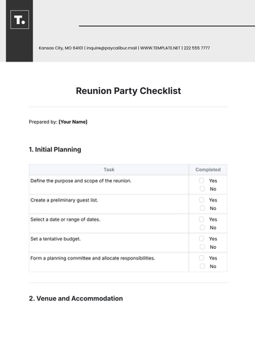 Free Reunion Party Checklist Template to Edit Online
