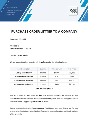 Free Purchase Order Letter to a Company Template to Edit Online