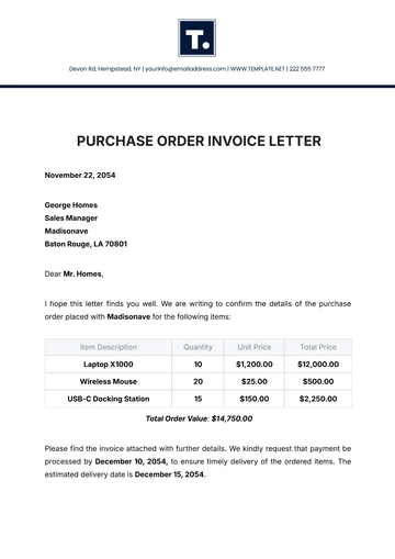 Free Purchase Order Invoice Letter Template to Edit Online