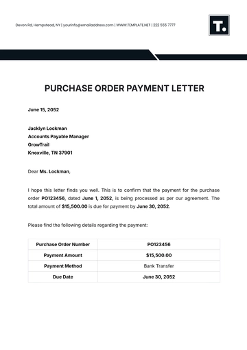 Free Purchase Order Payment Letter Template to Edit Online