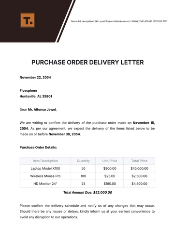Free Purchase Order Delivery Letter Template to Edit Online