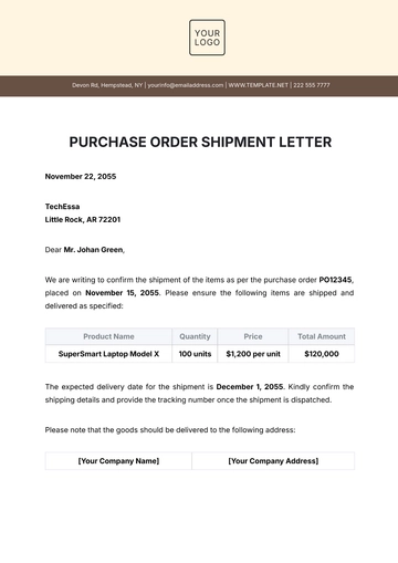 Free Purchase Order Shipment Letter Template to Edit Online