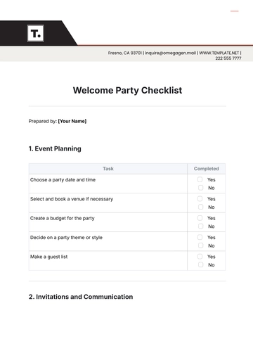 Free Welcome Party Checklist Template to Edit Online