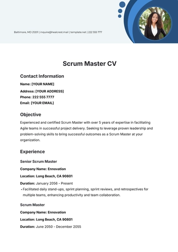 Free Scrum Master CV Template to Edit Online