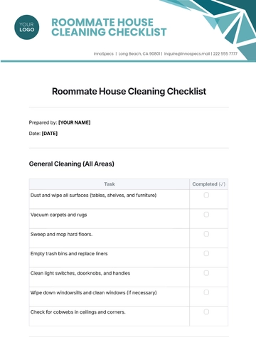 Free Roommate House Cleaning Checklist Template to Edit Online