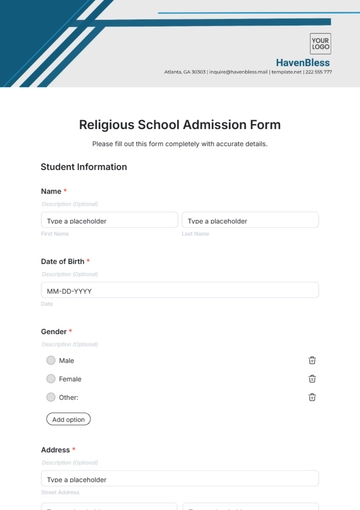 Free Religious School Admission Form Template to Edit Online