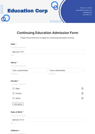 Free Continuing Education Admission Form Template to Edit Online