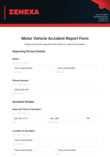 Free Motor Vehicle Accident Report Form Template to Edit Online