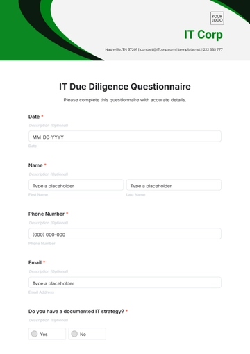 Free IT Due Diligence Questionnaire Template to Edit Online