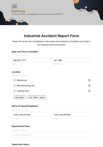 Free Industrial Accident Report Form Template to Edit Online