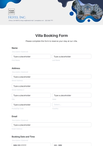 Free Villa Booking Form Template to Edit Online