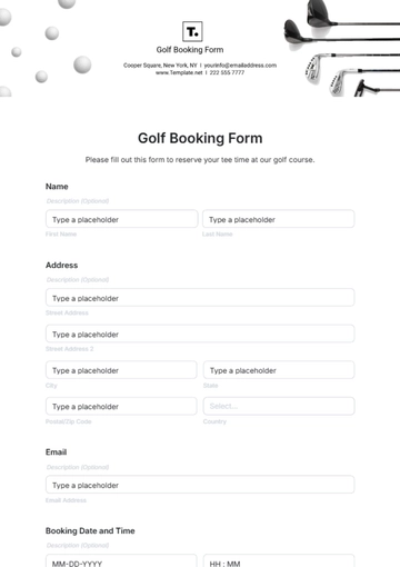 Free Golf Booking Form Template to Edit Online