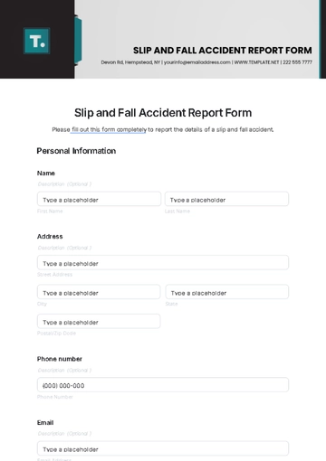 Free Slip and Fall Accident Report Form Template to Edit Online