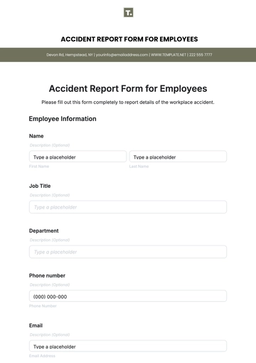 Free Accident Report Form for Employees Template to Edit Online