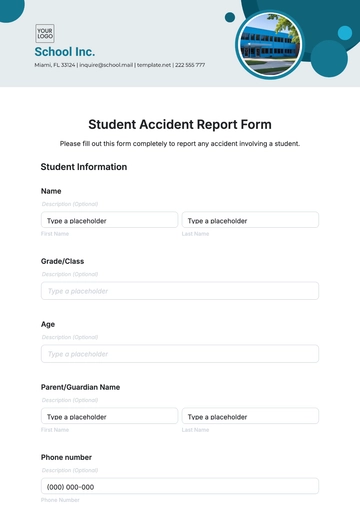 Free Student Accident Report Form Template to Edit Online