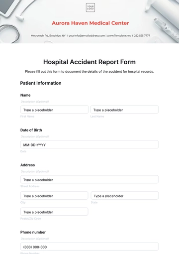 Free Hospital Accident Report Form Template to Edit Online