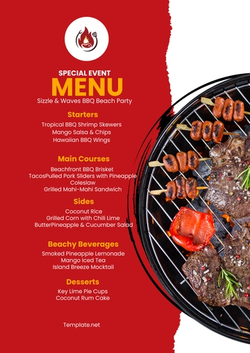 Free BBQ Special Event Menu Template to Edit Online