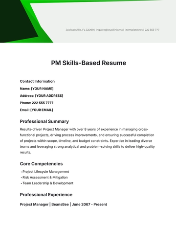Free PM Skills-Based Resume Template to Edit Online