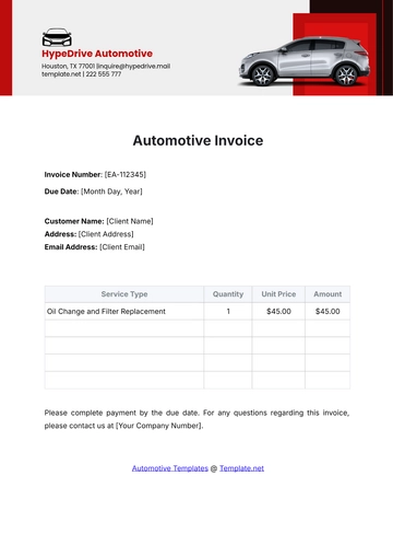 Free Automotive Invoice Template to Edit Online