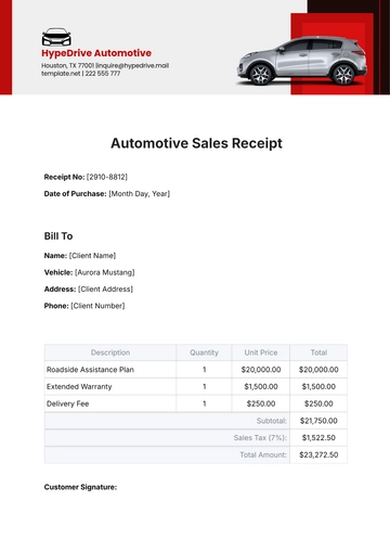 Free Automotive Sales Receipt Template to Edit Online