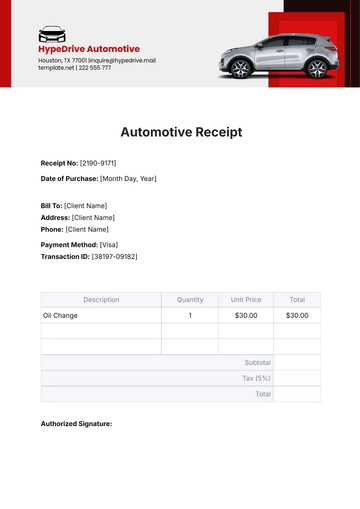 Free Automotive Receipt Template to Edit Online