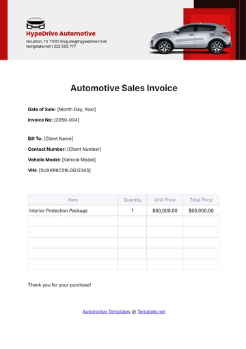 Free Automotive Sales Invoice Template to Edit Online