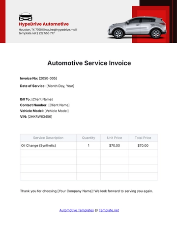Free Automotive Service Invoice Template to Edit Online