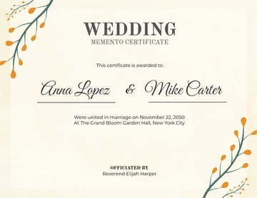 Free Wedding Memento Certificate Template to Edit Online