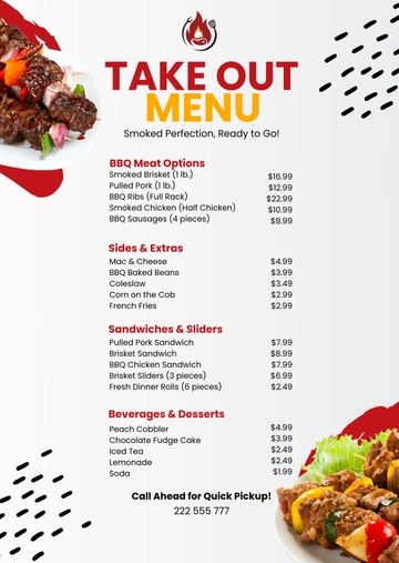 Free BBQ Takeout Menu Template to Edit Online