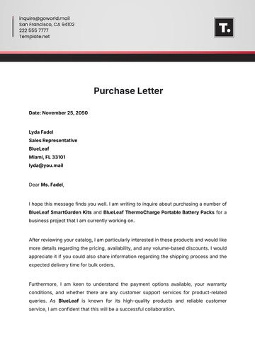 Free Purchase Letter Template to Edit Online