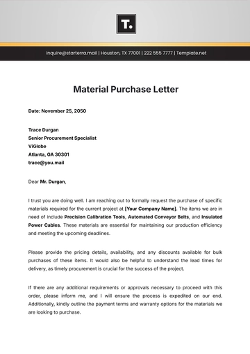 Free Material Purchase Letter Template to Edit Online