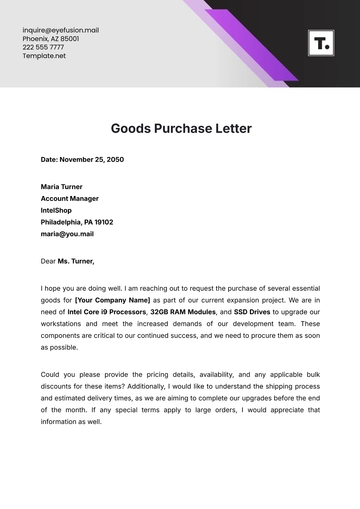 Free Goods Purchase Letter Template to Edit Online