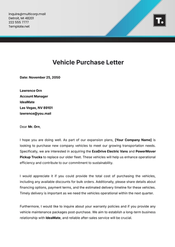 Free Vehicle Purchase Letter Template to Edit Online