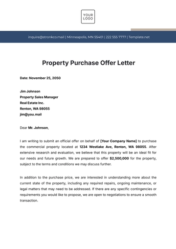 Free Property Purchase Offer Letter Template to Edit Online