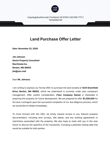 Free Land Purchase Offer Letter Template to Edit Online