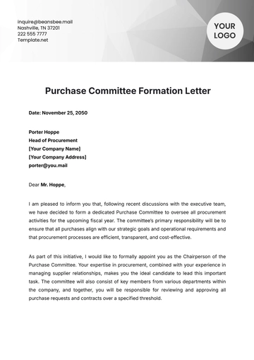 Free Purchase Committee Formation Letter Template to Edit Online