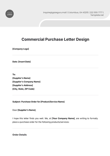 Free Commercial Purchase Letter Design Template to Edit Online