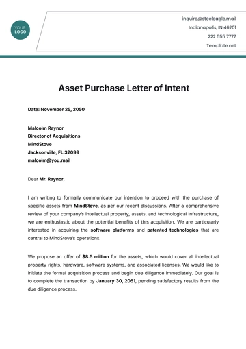 Free Asset Purchase Letter of Intent Template to Edit Online