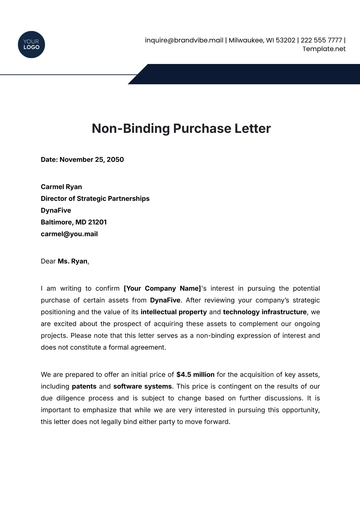 Free Non-Binding Purchase Letter Template to Edit Online