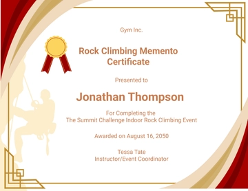 Free Rock Climbing Memento Certificate Template to Edit Online