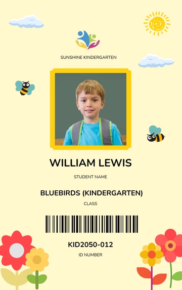 Free Kindergarten Student ID Card Template to Edit Online