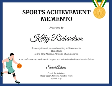 Free Sports Achievement Memento Certificate Template to Edit Online