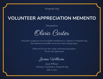 Free Volunteer Appreciation Memento Certificate Template to Edit Online
