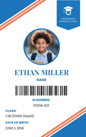 Free Primary School Student ID Card Template to Edit Online