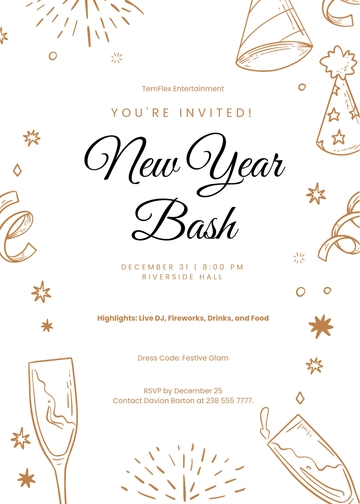 Free Printable New Year Party Invitation Template to Edit Online