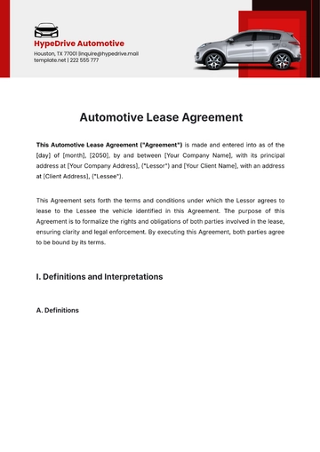 Free Automotive Lease Agreement Template to Edit Online