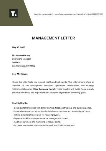 Free Management Letter Template to Edit Online